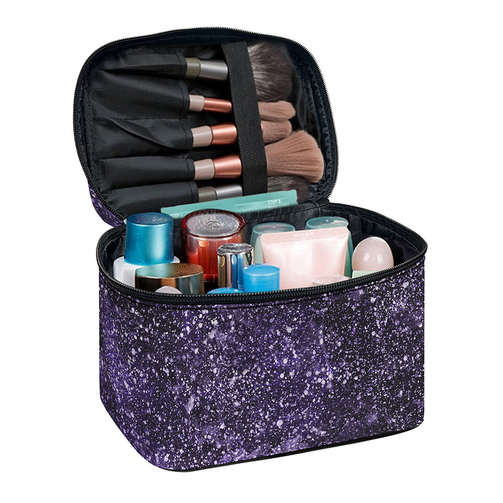 Dark Purple Cosmos Galaxy Space Print Travel Makeup Bag