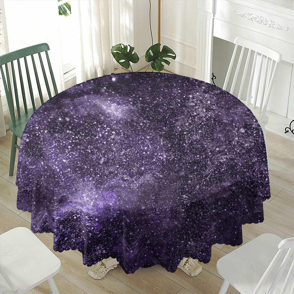 Dark Purple Cosmos Galaxy Space Print Waterproof Round Tablecloth