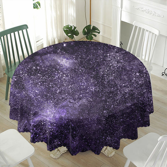 Dark Purple Cosmos Galaxy Space Print Waterproof Round Tablecloth