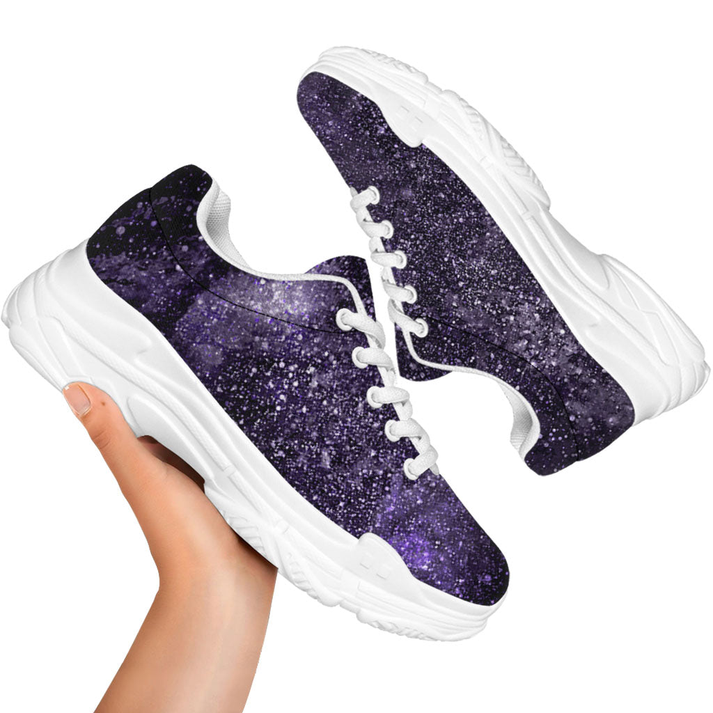 Dark Purple Cosmos Galaxy Space Print White Chunky Shoes