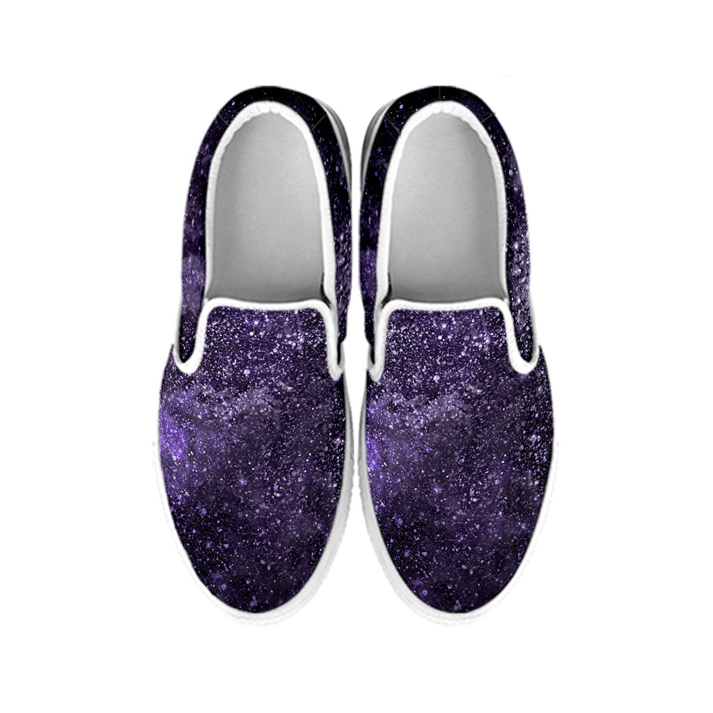 Dark Purple Cosmos Galaxy Space Print White Slip On Sneakers
