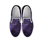 Dark Purple Cosmos Galaxy Space Print White Slip On Sneakers