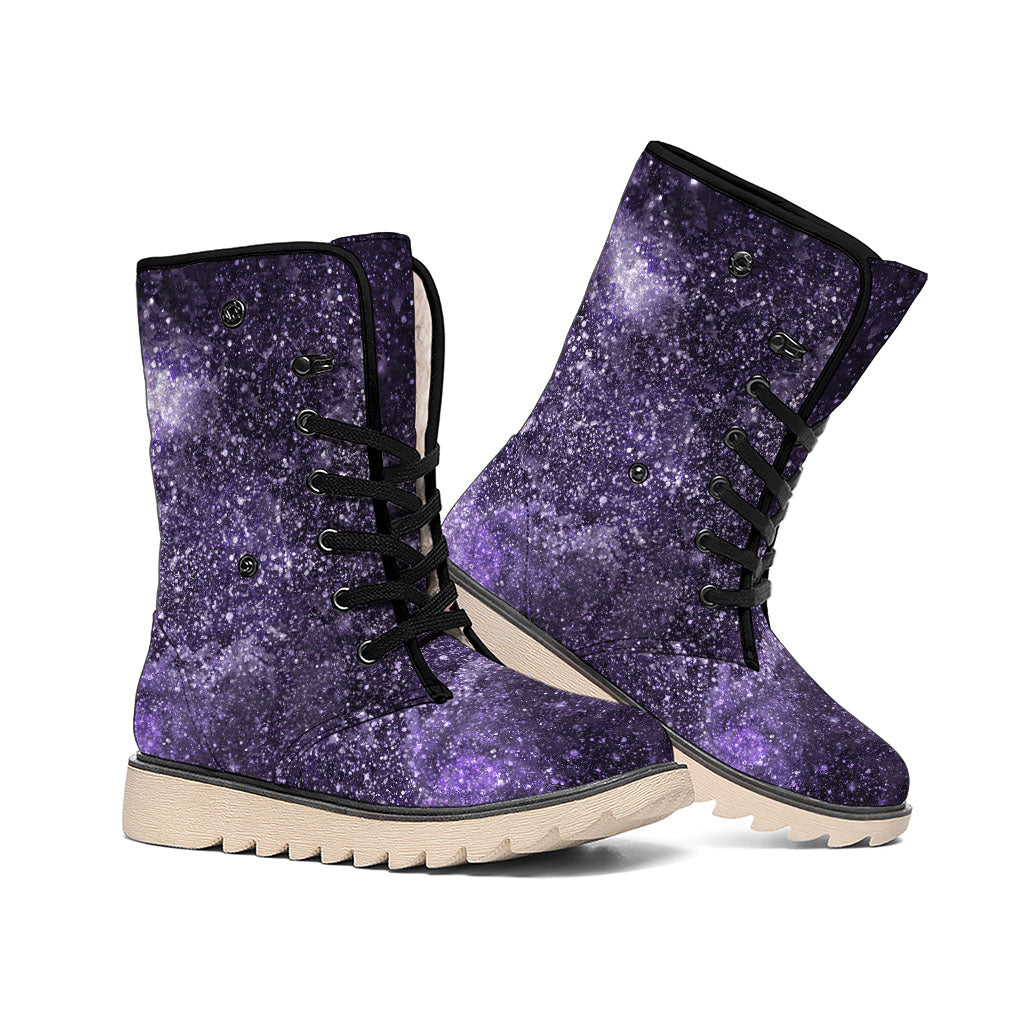 Dark Purple Cosmos Galaxy Space Print Winter Boots