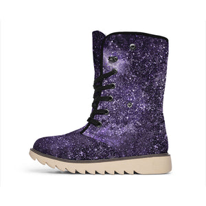 Dark Purple Cosmos Galaxy Space Print Winter Boots