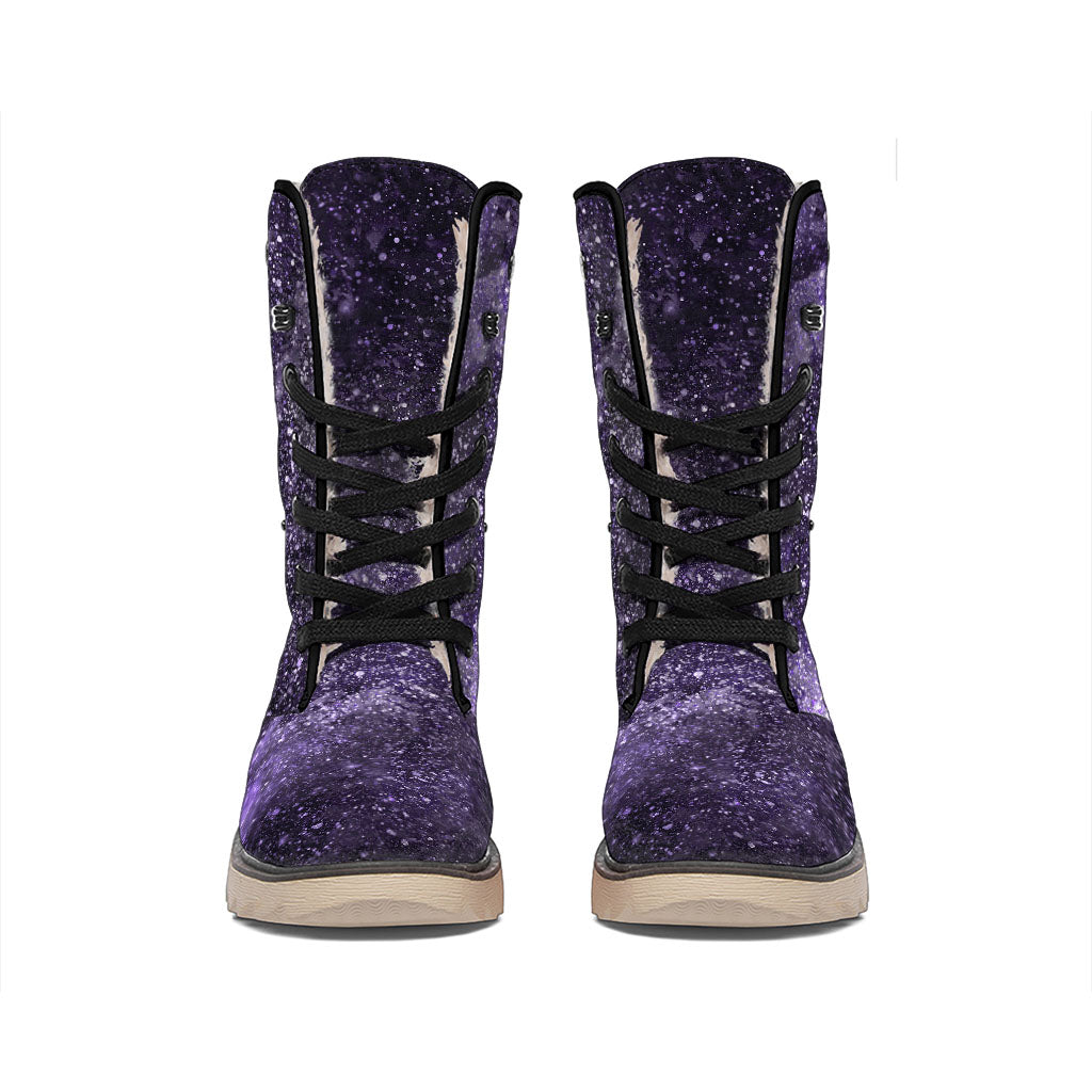 Dark Purple Cosmos Galaxy Space Print Winter Boots