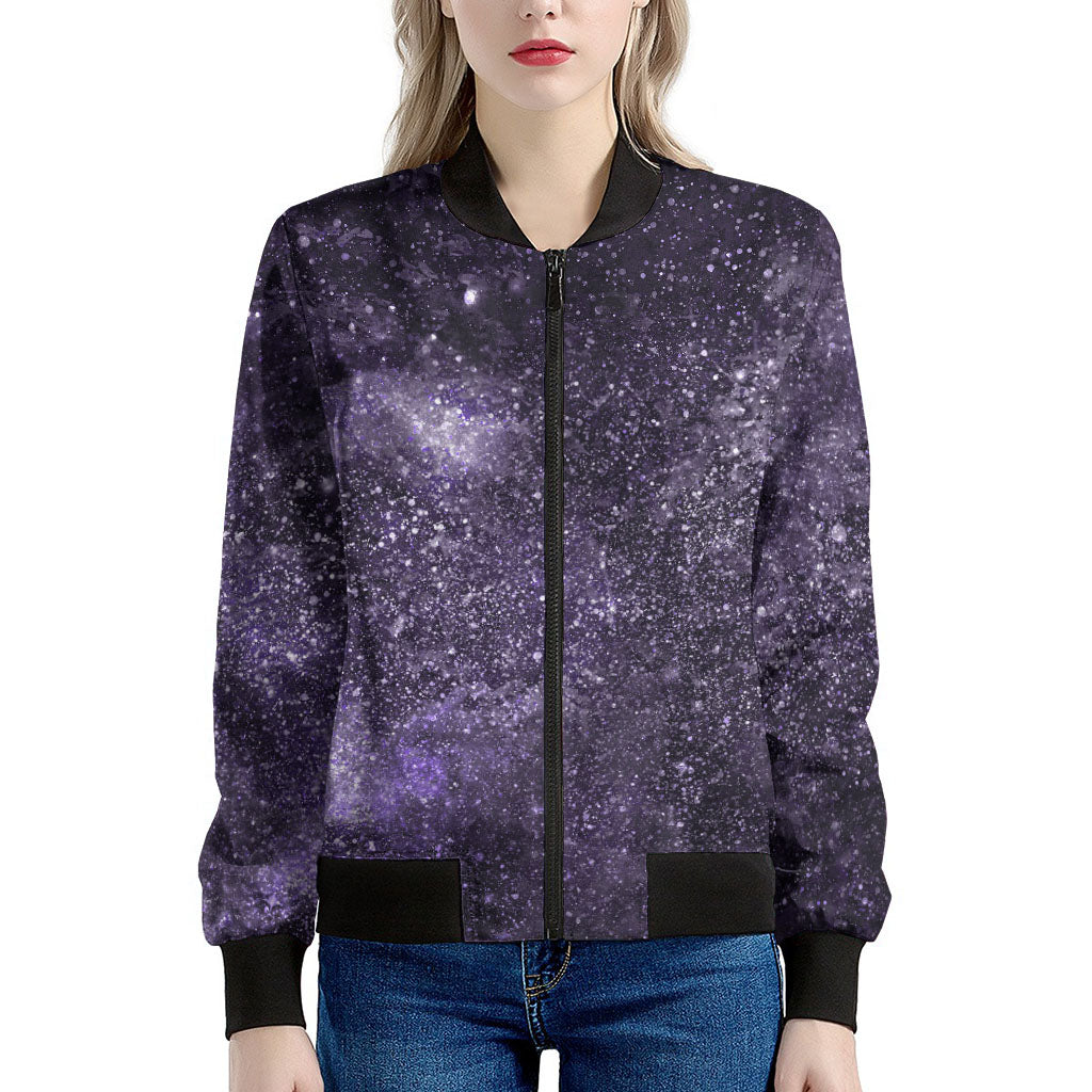 Dark Purple Cosmos Galaxy Space Print Women's Bomber Jacket