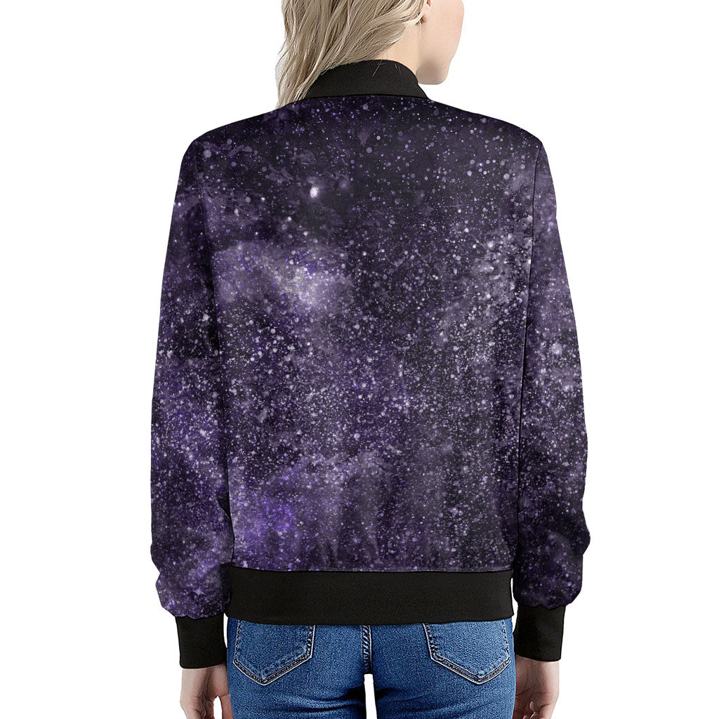 Dark Purple Cosmos Galaxy Space Print Women's Bomber Jacket