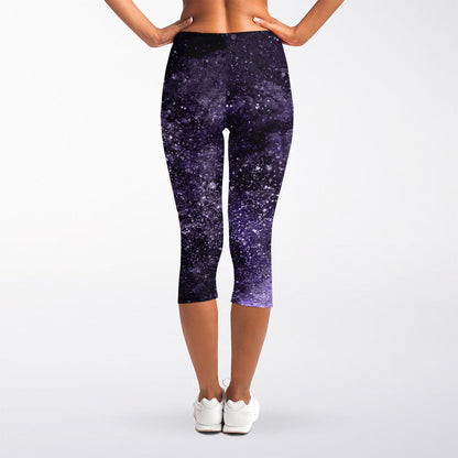 Dark Purple Cosmos Galaxy Space Print Women's Capri Leggings