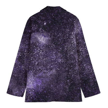 Dark Purple Cosmos Galaxy Space Print Women's Cotton Blazer