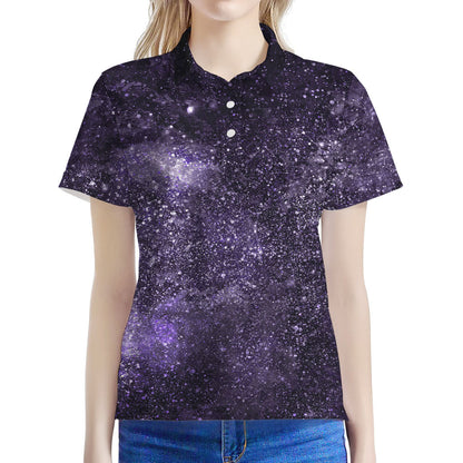 Dark Purple Cosmos Galaxy Space Print Women's Polo Shirt