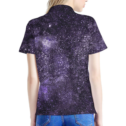 Dark Purple Cosmos Galaxy Space Print Women's Polo Shirt