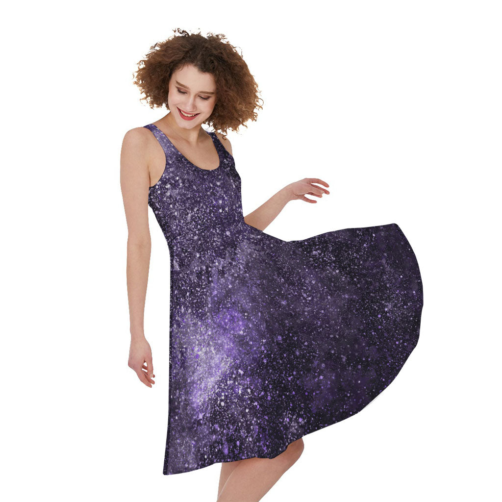 Dark Purple Cosmos Galaxy Space Print Women's Sleeveless Dress