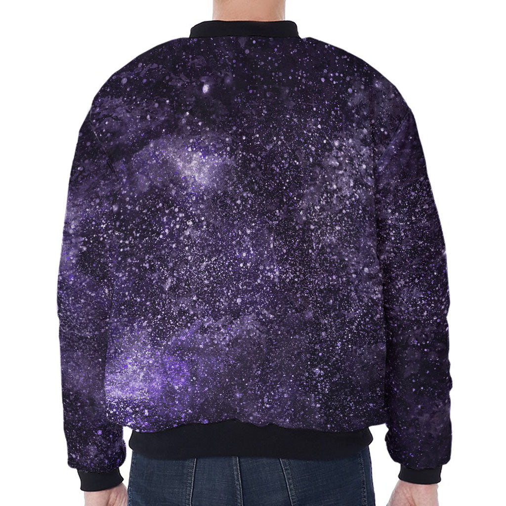 Dark Purple Cosmos Galaxy Space Print Zip Sleeve Bomber Jacket