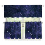 Dark Purple Galaxy Outer Space Print 3 Piece Kitchen Curtains