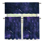 Dark Purple Galaxy Outer Space Print 3 Piece Kitchen Curtains