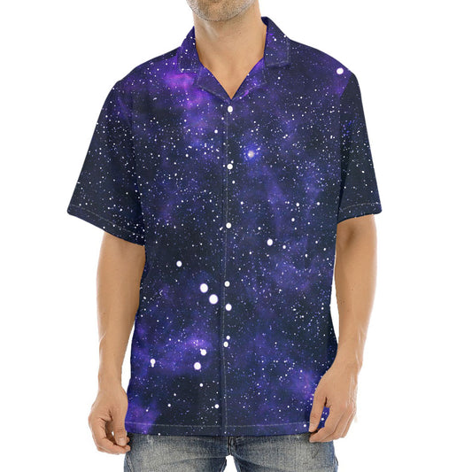 Dark Purple Galaxy Outer Space Print Aloha Shirt