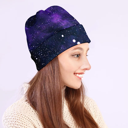 Dark Purple Galaxy Outer Space Print Beanie