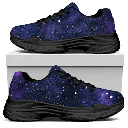 Dark Purple Galaxy Outer Space Print Black Chunky Shoes