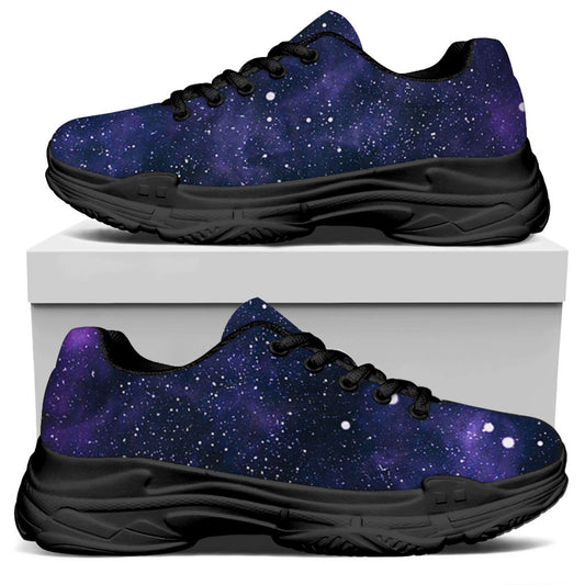 Dark Purple Galaxy Outer Space Print Black Chunky Shoes