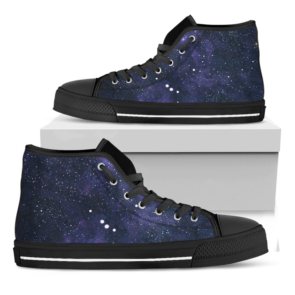 Dark Purple Galaxy Outer Space Print Black High Top Sneakers