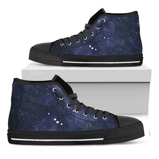 Dark Purple Galaxy Outer Space Print Black High Top Sneakers