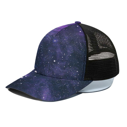Dark Purple Galaxy Outer Space Print Black Mesh Trucker Cap