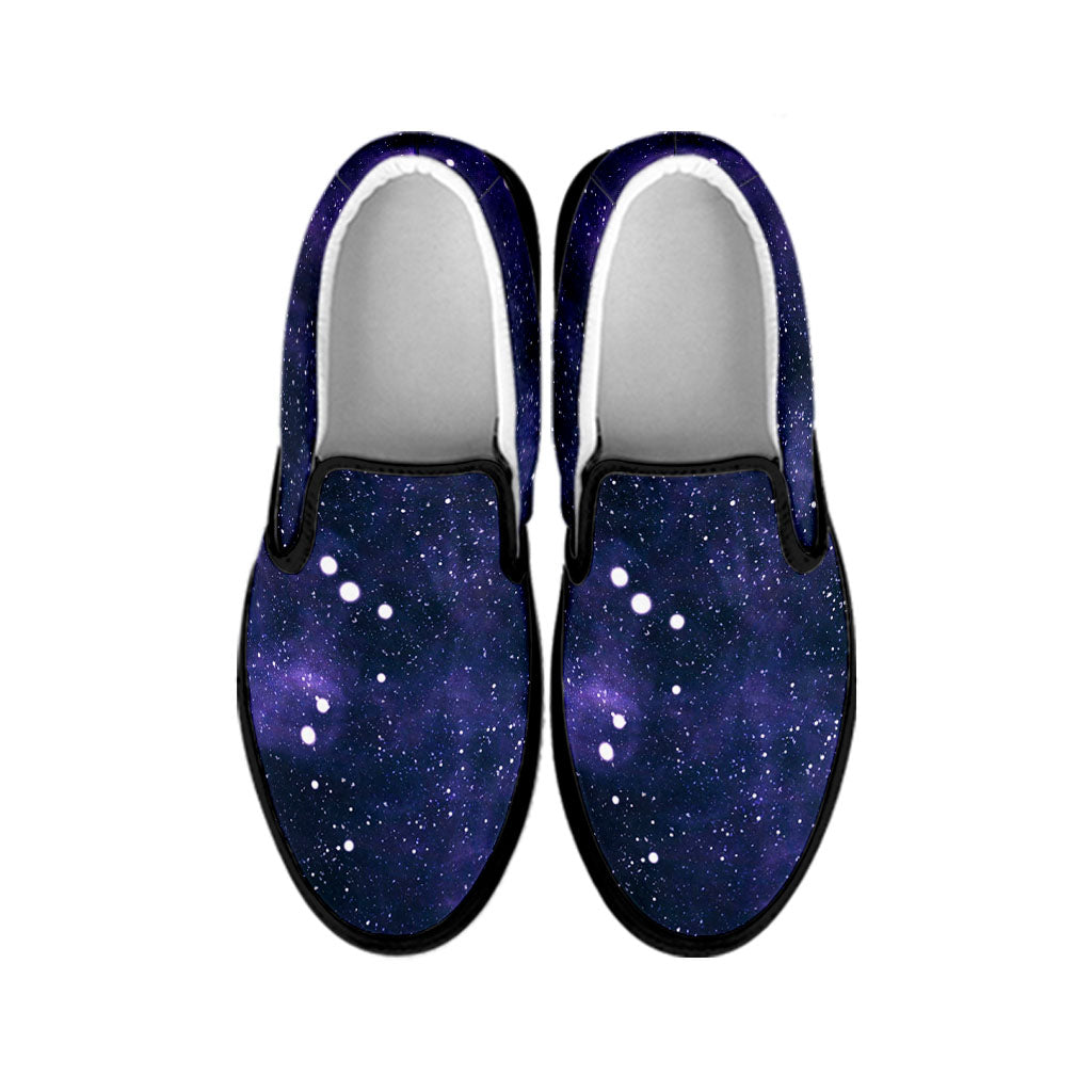 Dark Purple Galaxy Outer Space Print Black Slip On Sneakers