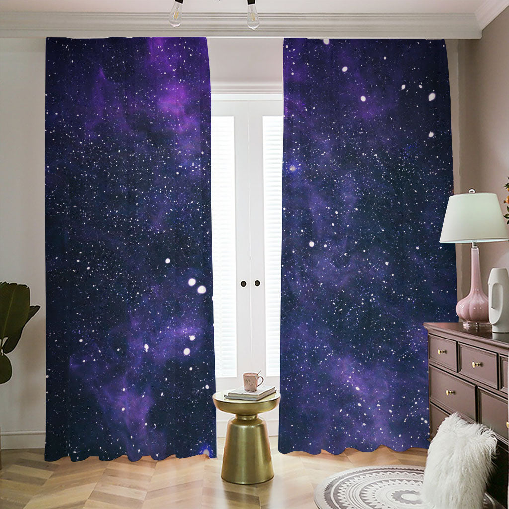 Dark Purple Galaxy Outer Space Print Blackout Pencil Pleat Curtains