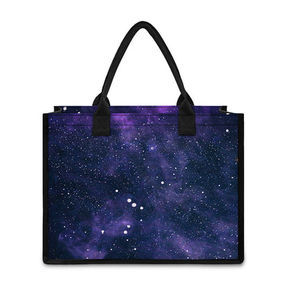 Dark Purple Galaxy Outer Space Print Canvas Tote Bag