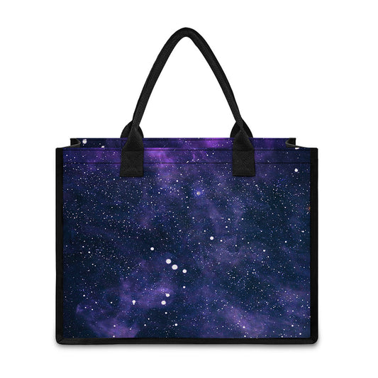 Dark Purple Galaxy Outer Space Print Canvas Tote Bag