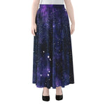 Dark Purple Galaxy Outer Space Print Chiffon Maxi Skirt
