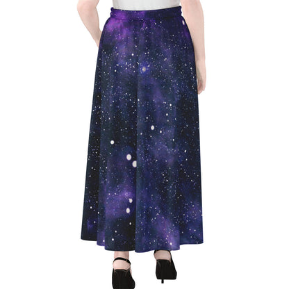 Dark Purple Galaxy Outer Space Print Chiffon Maxi Skirt