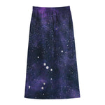 Dark Purple Galaxy Outer Space Print Cotton Front Slit Maxi Skirt