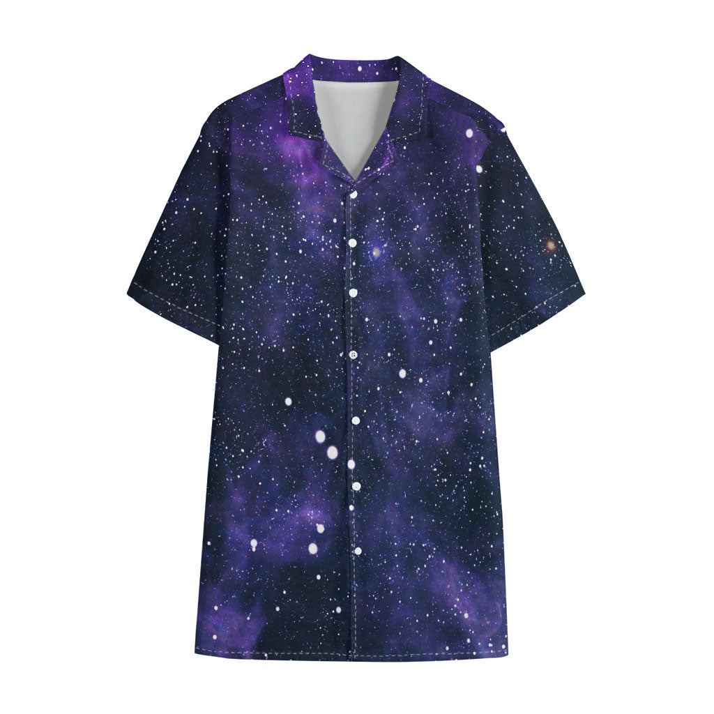 Dark Purple Galaxy Outer Space Print Cotton Hawaiian Shirt