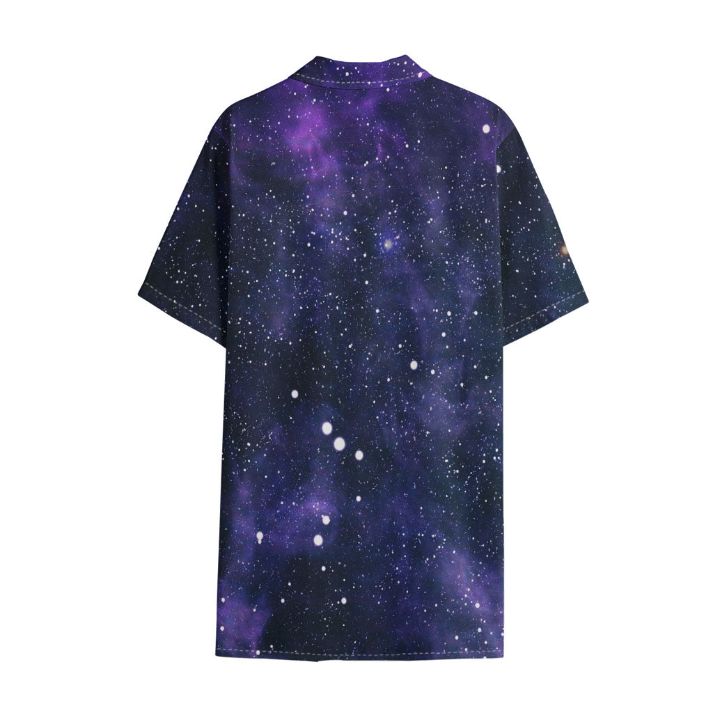 Dark Purple Galaxy Outer Space Print Cotton Hawaiian Shirt