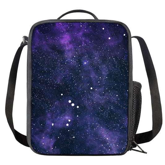Dark Purple Galaxy Outer Space Print Crossbody Lunch Bag