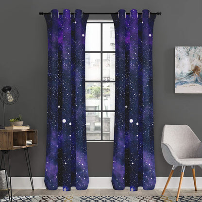 Dark Purple Galaxy Outer Space Print Curtain