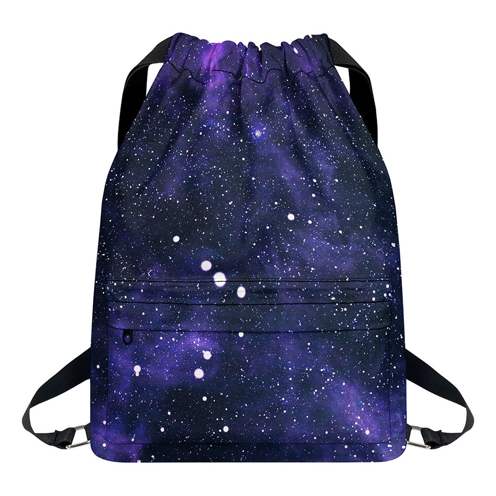 Dark Purple Galaxy Outer Space Print Drawstring Backpack