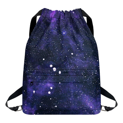 Dark Purple Galaxy Outer Space Print Drawstring Backpack