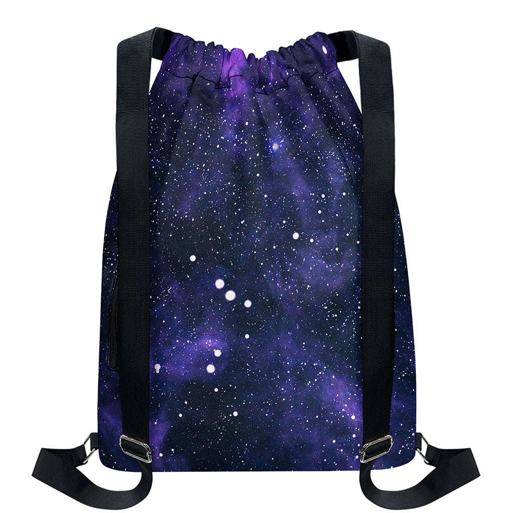 Dark Purple Galaxy Outer Space Print Drawstring Backpack