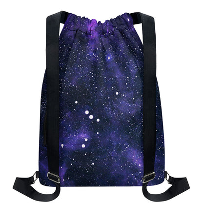 Dark Purple Galaxy Outer Space Print Drawstring Backpack