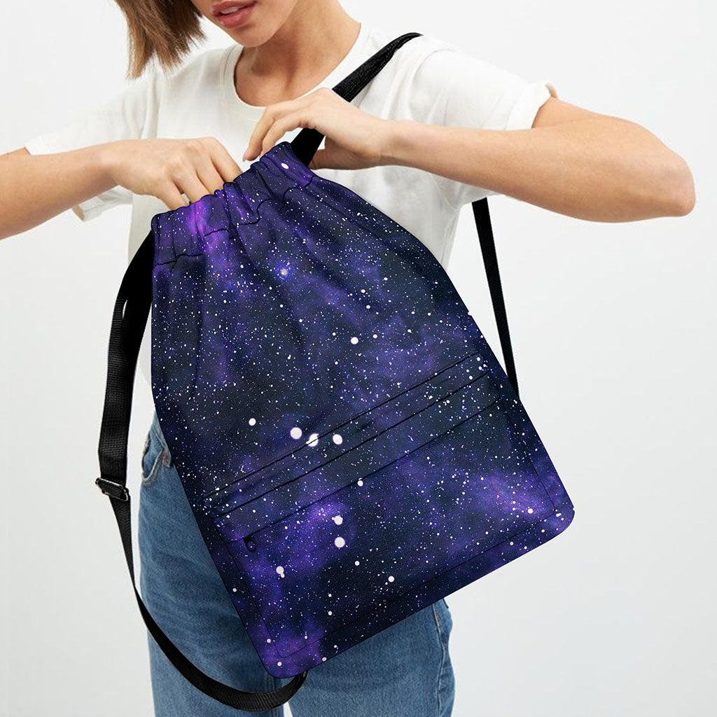 Dark Purple Galaxy Outer Space Print Drawstring Backpack