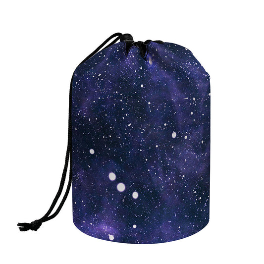 Dark Purple Galaxy Outer Space Print Drawstring Makeup Bag