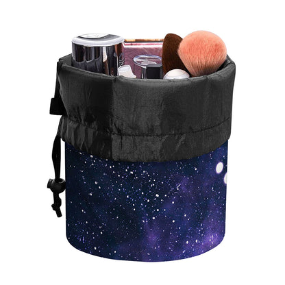 Dark Purple Galaxy Outer Space Print Drawstring Makeup Bag