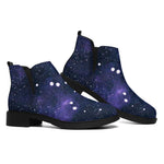 Dark Purple Galaxy Outer Space Print Flat Ankle Boots