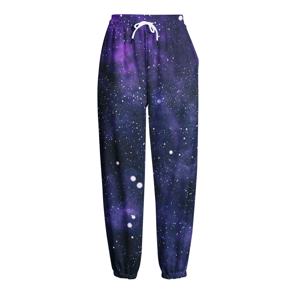 Dark Purple Galaxy Outer Space Print Fleece Lined Knit Pants