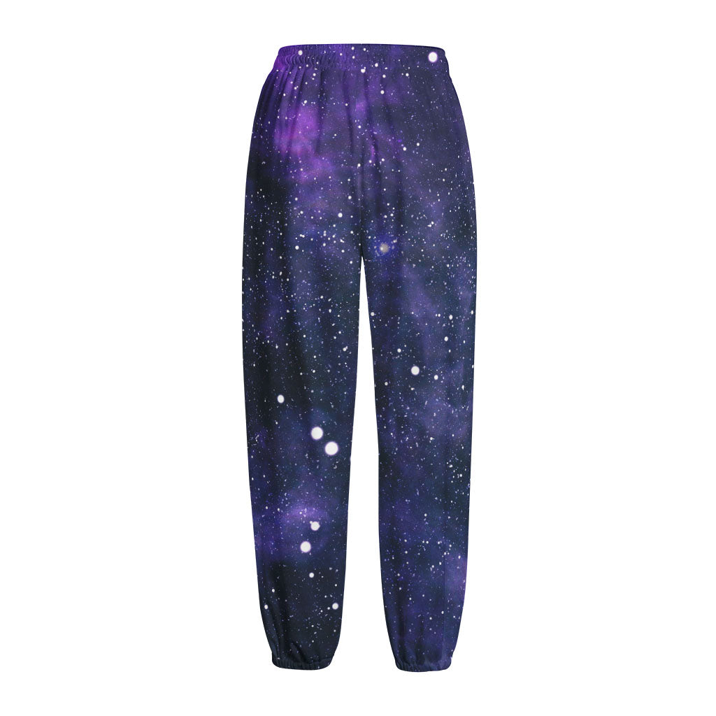 Dark Purple Galaxy Outer Space Print Fleece Lined Knit Pants