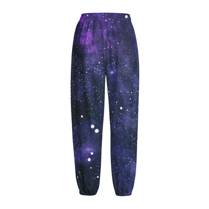 Dark Purple Galaxy Outer Space Print Fleece Lined Knit Pants