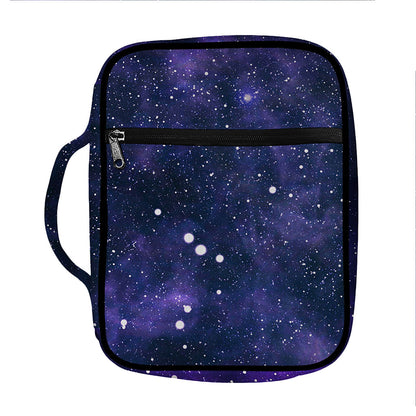 Dark Purple Galaxy Outer Space Print Front Pocket Bible Bag