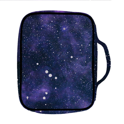 Dark Purple Galaxy Outer Space Print Front Pocket Bible Bag